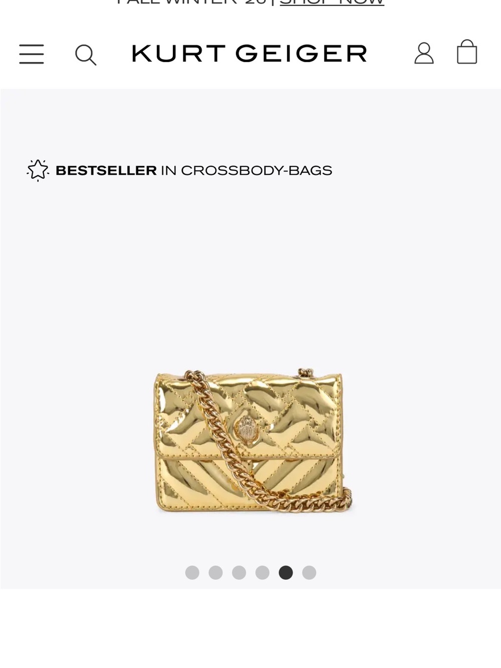 Kurt Geiger Metallic Gold Quilted Mini Chain Crossbody
